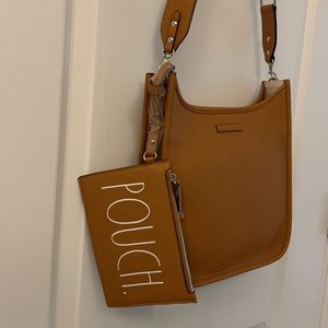 Rae Dunn Brown / Tan Boho Leather Bag with Embroidered Crossbody Strap